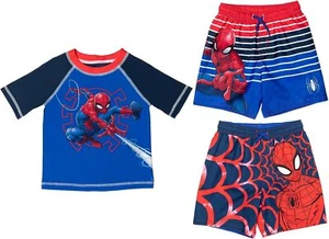 Marvel ☆ Little Boys' Spiderman 3-Piece Rash Guard & Swim Trunks Set☆ 4T, 5/6, 7 - Picture 1 of 4