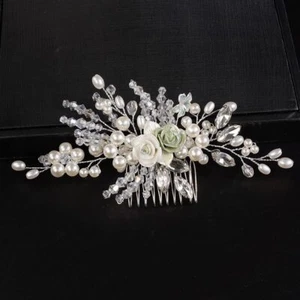 Wedding Hair Comb Bridal Flower Hair Pieces Pearl Wedding Hair Accessories fo... - Picture 1 of 6