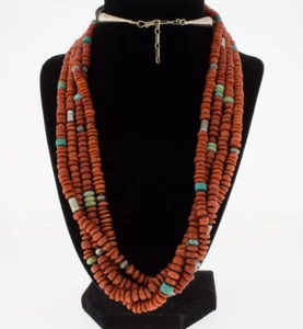4-Strand High Grade Natural Mediterranean Red Coral Bead Necklace - Picture 1 of 3