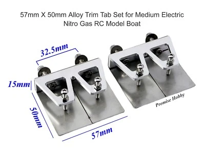 57mm X 50mm Alloy Trim Tab Set for Medium Electric Nitro Gas RC Model Boat - Image 1 of 4