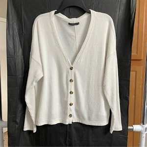Abercrombie & Fitch Women’s Large Beige Cardigan Minimalist Career Preppy - Picture 1 of 6