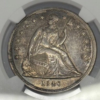 Libertad sentada 1840 $1 dólar NCG AU detalles primer año de emisión Foto 1 de 4