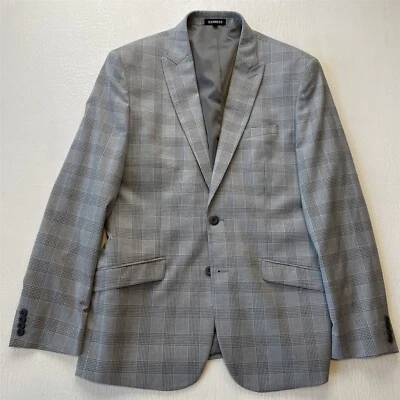 Express 40R Gray Glenn Check Peak Lapel Mens Blazer Suit Jacket Sport Coat - Image 1 of 4