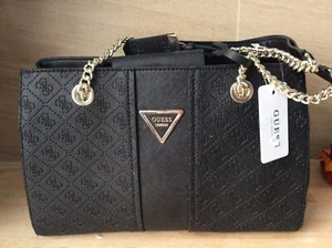 50% off NWT GUESS Remi Black Shoulder Bag with Silver hardware, zipped divider - Picture 1 of 6