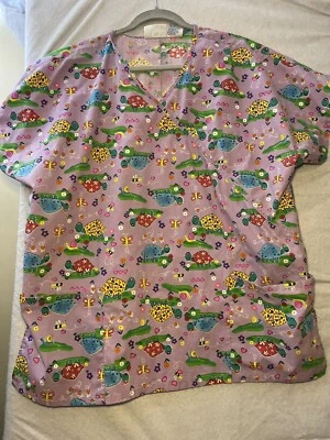M.H.D. Scrubs top Turtles Purple Women SZ XL 18W cotton blend front pockets - Image 1 of 4