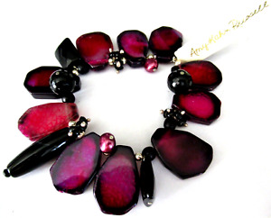 AMY KAHN RUSSELL Pink Agate & Black Onyx Bracelet New With Tags!