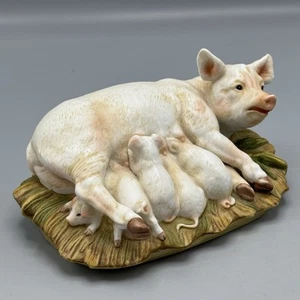 1985 Homco Masterpiece Porzellan Mama Schwein und Baby Ferkel Figur Farmcore - Bild 1 von 9