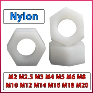 Weiß Nylon Sechskantmutter DIN 934 Sechskantmuttern M2 M2.5 M3 M4 M5 M6 M8 ~ M20 - Picture 1 of 18