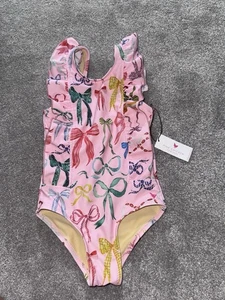 Pink chicken New York Girls Bow Print Swimsuit BNWT RRP $66 Age 3y - Picture 1 of 12