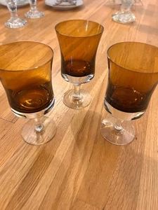 Set 3 Vintage Denby Mirage Brown Crystal Water Wine Juice Glass Sweden 6" Tall - Picture 1 of 6