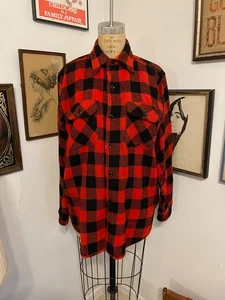 VTG 60s Duxbak Buffalo Plaid Flannel Shirt Men's Wool Red Black Outdoor Sz Large - Picture 1 of 16