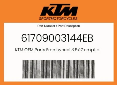 KTM 正品前轮 3.5X17 Cmpl。 橙色 - 61709003144Eb — 第 1/4 张图片
