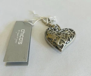 Chico's Silver-tone Rhinestone Heart Locket Key-chain Handbag Charm NWT - Picture 1 of 2