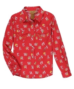 Wrangler Mädchen Langarm Western Druckknopf Shirt Logo Kragen Taschen Rot Neu mit Etikett - Bild 1 von 3