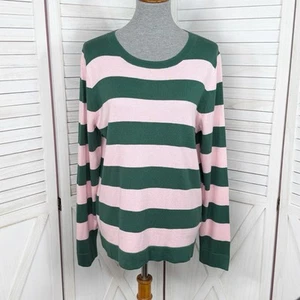 Maglione J.Crew Teddie donna grande rosa verde rugby righe preppy cotone nautico - Foto 1 di 12