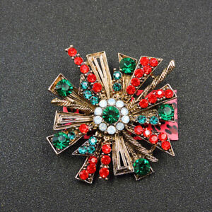 Betsey Johnson Red Green Crystal Woman's Jewelry Flower Charm Brooch Pin