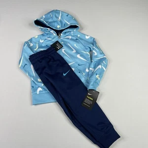 NIKE Dri-Fit Boys SIZE 4 Jogger Sweat Pants & Full Zip Hoodie Set Outfit Blue - Picture 1 of 7