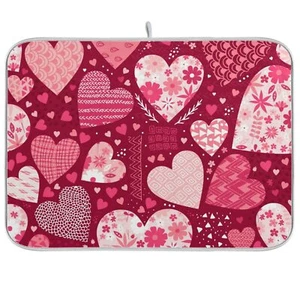 Love Heart Dish Drying Mat Absorbent Reversible Dish Drainer Pad Tableware Ma... - Picture 1 of 7