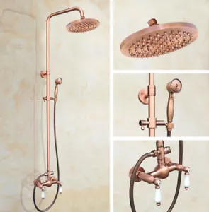 Juego de Grifo de Ducha de Baño 8" Cabezal de Ducha de Lluvia + Spray de Mano Antiguo Rojo Cobre - Imagen 1 de 6