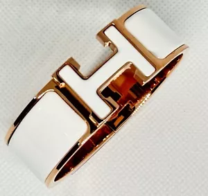 Seltenes Hermes Clic Clac H GM 19cm All White Enamel Rosegold Armband Birkin - Bild 1 von 4