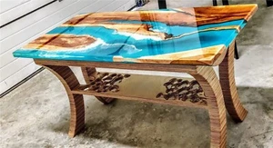 Ocean Wave Epoxy Resin Center Sofa Dining Table, Kitchen Slab Table Home Decor - Picture 1 of 7