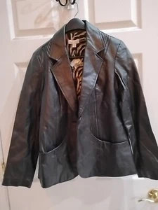 D&Co. Denim & Company Leather Jacket Women's "S" Black Notch Lapel Long Sleeve - Picture 1 of 4
