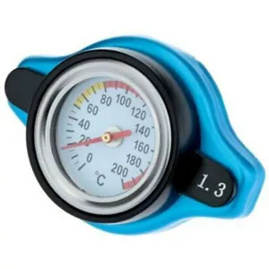 1.3 Bar Thermo Thermostatic Radiator Cap Water Temp Meter Aluminum Blue For Car - Picture 1 of 10