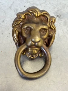 VINTAGE 4 oz. BRASS LION HEAD CABINET DOOR DRAWER PULLS OR DOOR KNOCKER - Picture 1 of 12