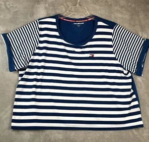 Tommy Hilfiger Sport Shirt Women's 3X Blue/White Stripe Pullover Short Sleeve - Picture 1 of 6