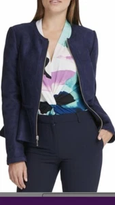 DKNY Women Matte Zip Up Blue Jacket Blazer Uk Size 10 - Picture 1 of 2