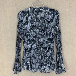 Style Co Top 14 Womens Black Floral V Neck Button Up Ruffled Ruched Long Sleeve - Picture 1 of 14