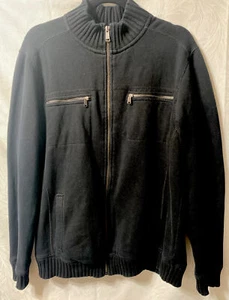 Calvin Klein Zip Up Black Jacket Chest Pockets Men's Large Long Sleeve - Picture 1 of 12