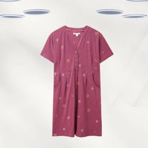 Ex White Stuff Women’s Short Sleeve Cotton Jersey Dress in Plum Floral Tam - Picture 1 of 2