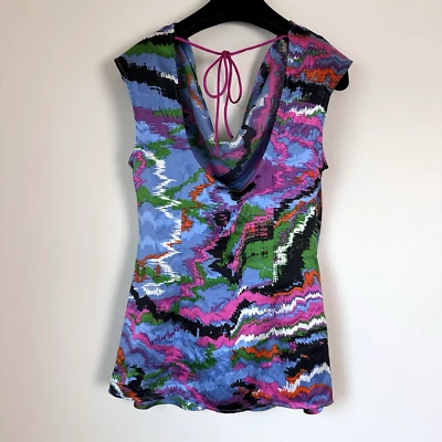 Plenty by Tracy Reese Silk Blouse Tank Womens Size P Multi-Print Tie Back Silk - Image 1 of 4