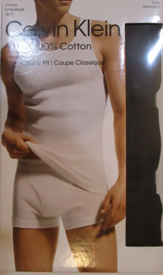 3 GENUINE CALVIN KLEIN 4XL BLACK BIG & TALL COTTON TANK T-SHIRTS UNDERSHIRTS NWT - Image 1 of 4