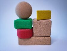 A Set of Colorful Eco Cork Blocks with Different Geometric Shapes, for Toddlers