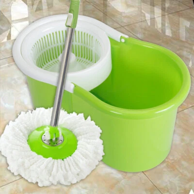 Легко отжимающаяся вращающаяся швабра и ведро система 2 головки швабры из микрофибры синяя зеленая фиолетовая - Изображение 1 из 4