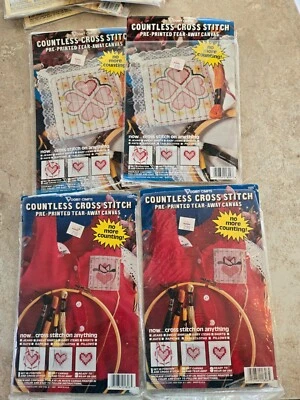 4 Vogart Crafts Countless Cross Stitch Pre Printed Tear Away Canvas HEARTS/LOVE - Image 1 of 4