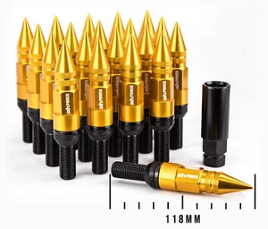 Set of 20AodHan Gold 12x1.5 LB118 Spiked Lug Bolts 118mm Conical (28mm Shank) - Picture 1 of 2