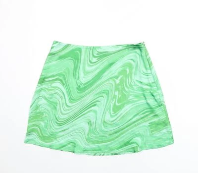 Boohoo Womens Green Polyester Blend A-Line Skirt Size 12 Swirl Pattern - Image 1 of 4