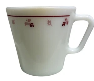 Vintage Pyrex Milk Glass Coffee Mug Cup Burgundy Rose - Bild 1 von 7