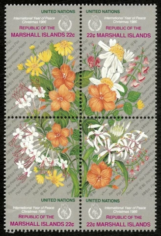 Marshall Islands 1986 - UN Christmas Year of Peace - Block of 4 - Sc 131a - MNH Cover