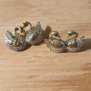 Vintage goldfarbene Ohrring Brosche Set grünes Auge Schwamm Gans Modeschmuck - Bild 1 von 8