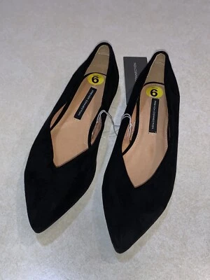 Zapatos planos de ballet French Connection para mujer punta almendra frente en V negros talla 9 nuevos con etiquetas Foto 1 de 4
