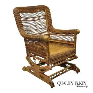 Antique Heywood Wakefield Victorian Woven Wicker Platform Rocker Rocking Chair - Picture 1 of 12
