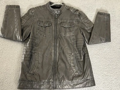 BKE Faux Leather Jacket Mens Medium athletic fit motorcycle biker full zip flaw - Image 1 of 4