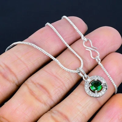 Collar Hecho a Mano Diópsido Cromo Chapado en Plata 925 de 17"-18" Verde Foto 1 de 3