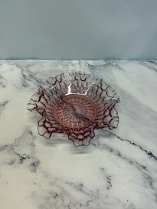 Fenton Ruffle Thumbprint Cranberry Candy Dish 7.75" - Picture 1 of 4