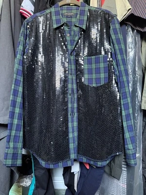 Camisa Comme Des Garcons Verde Cuadros Lentejuelas Negras Para Hombre Pequeña Con Botones $495 Foto 1 de 4