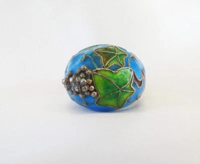 Antique Sterling Silver 925 Enamel Ivy Import Dome Ring Size 7 - Image 1 of 4
